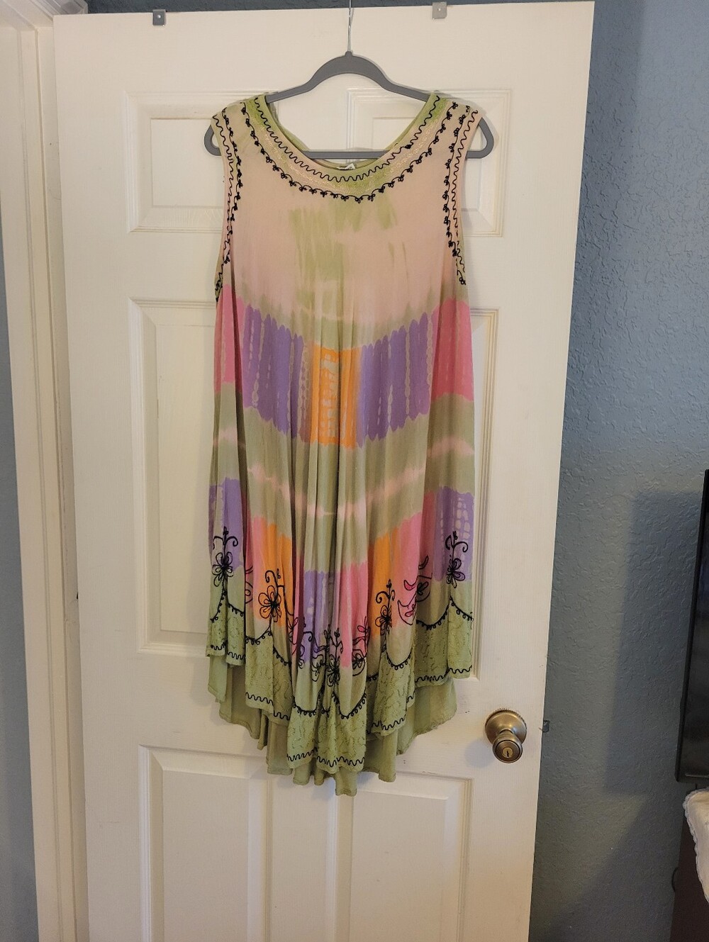 Multicolor Tie-Dye Embroidered Sundress - Green, Pink, Purple, Orange Free Size